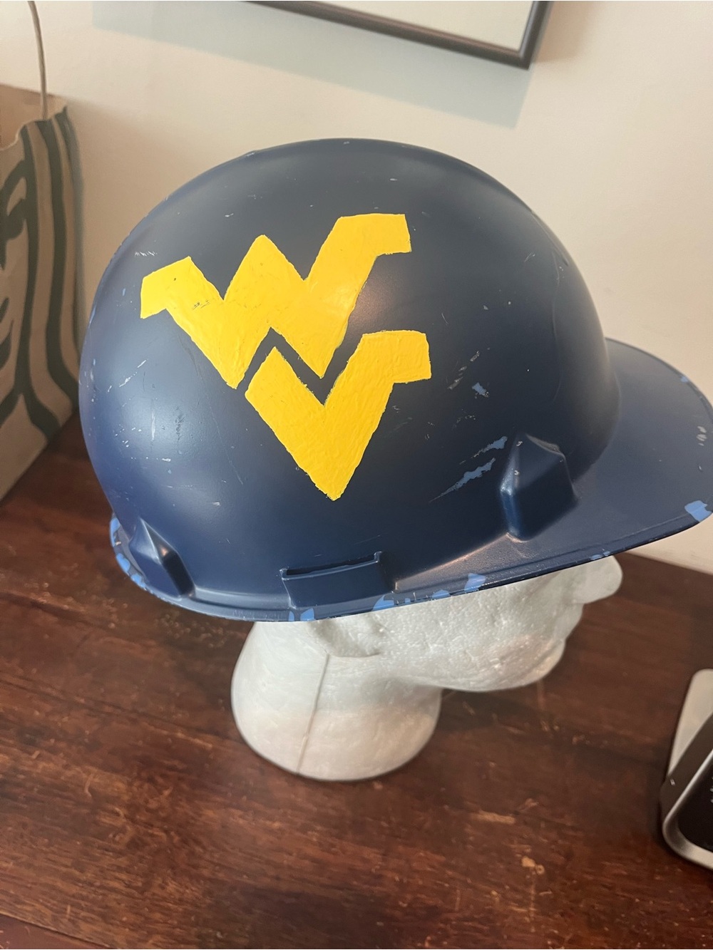 West Virginia WVU Mountaineers Homemade Painted Blue Gold Hard Hat CapnFootball
